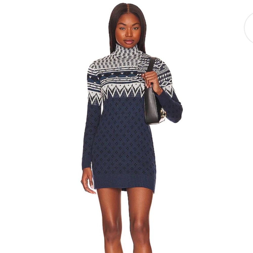 Adkins Mock Neck Fairisle Mini Dress in Navy Multi
L'Academie